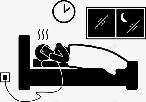 不健康深夜使用手机成瘾卧床图标图标