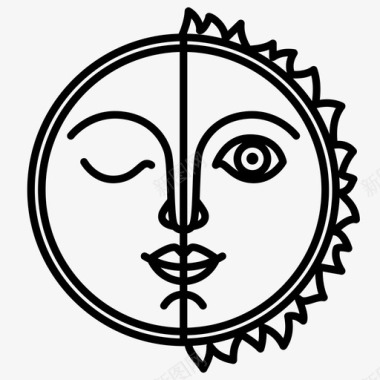 太阳和月亮的脸白天晚上图标图标