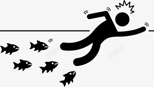 食人鱼攻击人类危险鱼类图标图标