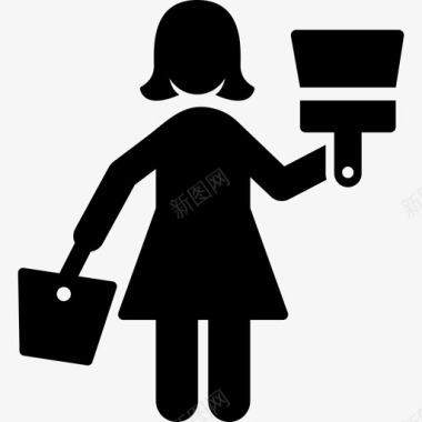拿着花朵的女人拿着水桶和画笔的女人艺术品职业女性图标图标