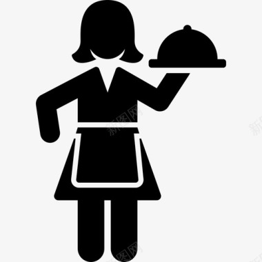 拿着花朵的女人手上拿着盘子的女人食物职业女性图标图标