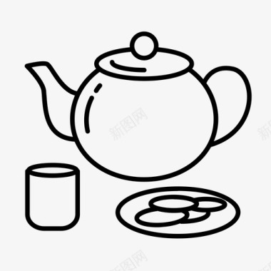 茶和饼干饼干茶壶图标图标