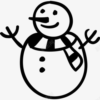雪人戴着围巾的雪人手绘的圣诞节图标图标