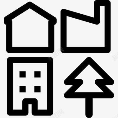 建筑轮廓和树木建筑物poi建筑轮廓图标图标