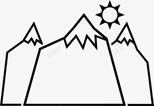 山上的太阳山峰山脊图标图标