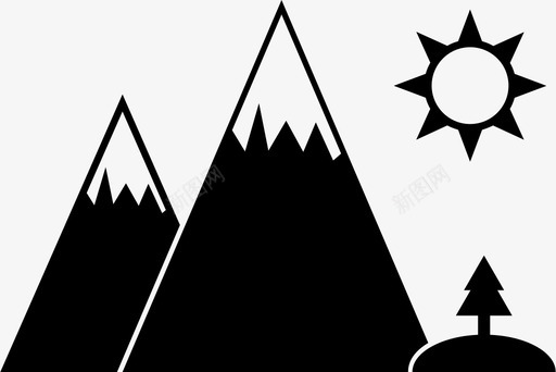 矢量树山上的太阳森林山峰图标图标