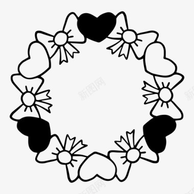 婚礼花纹花环爱情丝带图标图标
