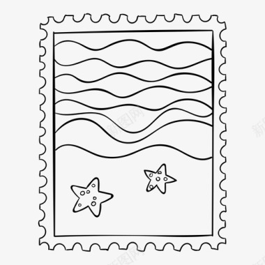 海滩旅游用品邮票海滩邮件图标图标