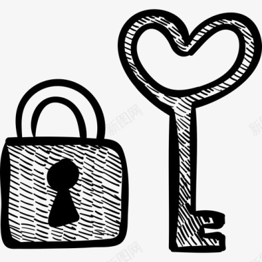 心形钥匙和挂锁情人节礼物套装图标图标