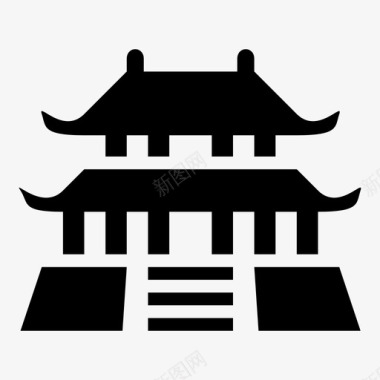 小船水墨寺庙古代建筑图标图标