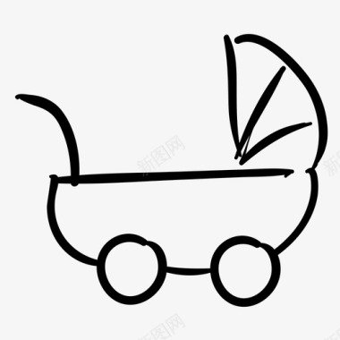 婴儿车旅行手绘图标图标