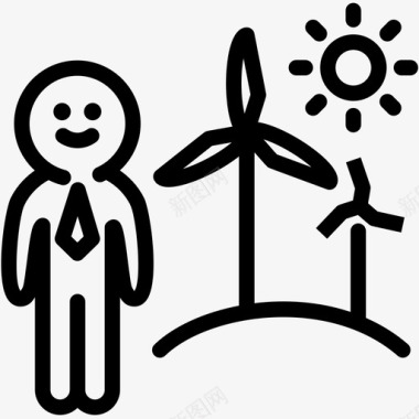 风车工程师绿色能源工人图标图标