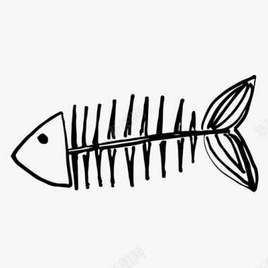 鱼骨手绘素描图标图标