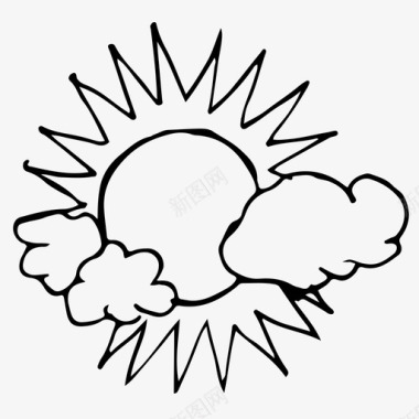 部分多云部分阳光手绘图标图标
