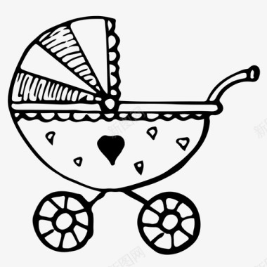 婴儿车儿童素描图标图标