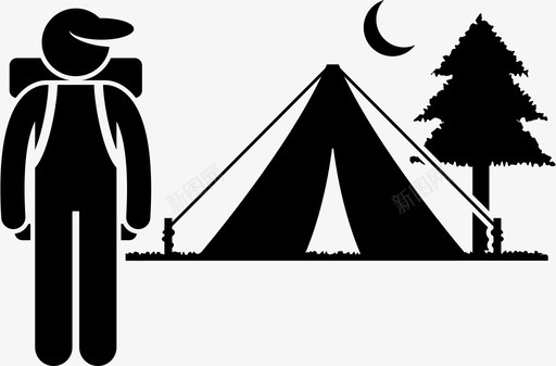 徒步旅行的人露营徒步旅行夜间图标图标