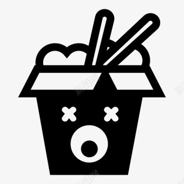 筷子夹食物坏的外卖盒子筷子图标图标