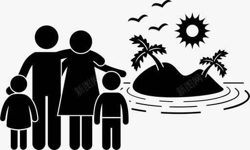 海岛家庭度假沙滩度假暑期度假图标图标