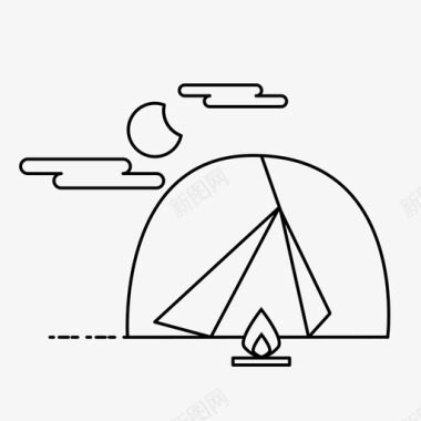 露营篝火月亮图标图标