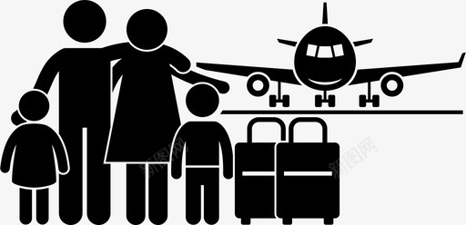 家庭在机场假日旅游图标图标