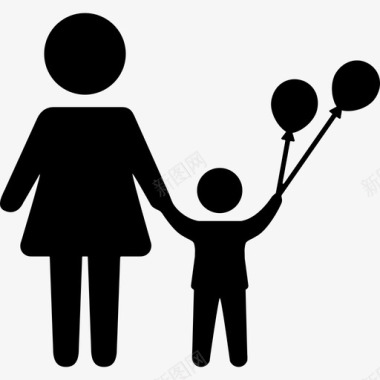 带着孩子去旅行妈妈和孩子带着气球人游乐园图标图标