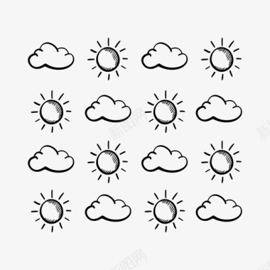 晴天标志晴天和多云模式天气手绘天气图标图标