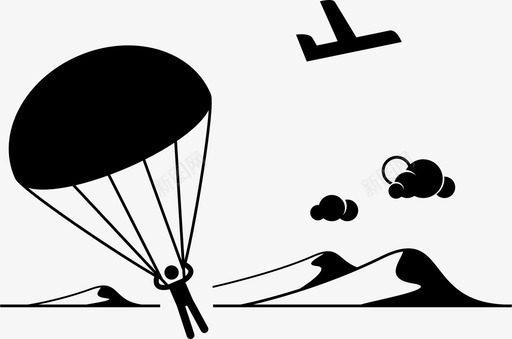 跳伞降落伞极限运动和冒险图标图标