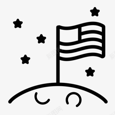 月亮上的旗帜太空星星图标图标