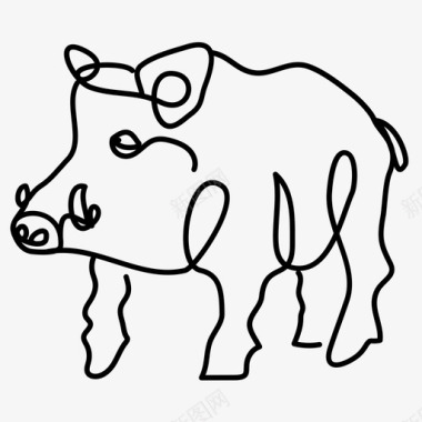 野猪动物手绘图标图标
