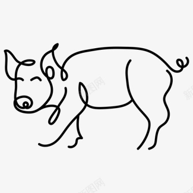 单线猪动物手绘图标图标