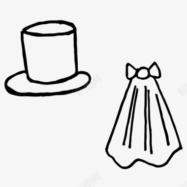 帽子和面纱刚结婚婚礼图标图标