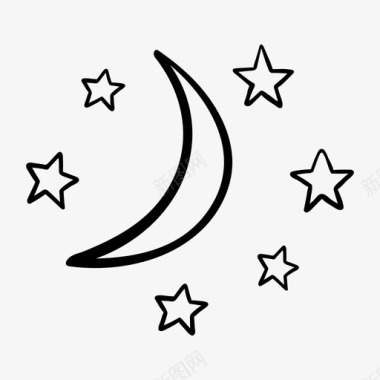 月亮和星星夜晚手绘天气图标图标