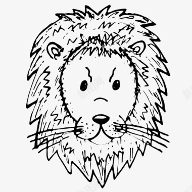 相框素描狮子动物手绘图标图标