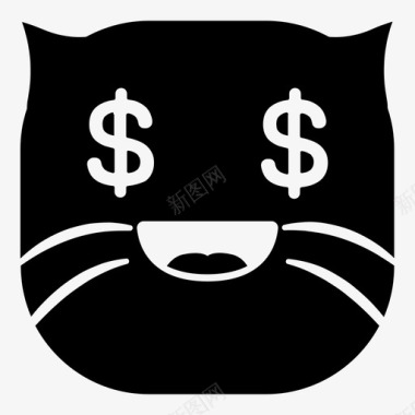 夸张表情猫金钱猫美元表情符号图标图标