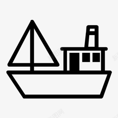 水墨风景画海船船帆船图标图标