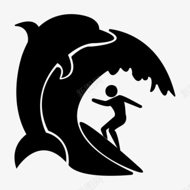 海豚波冲浪者加利福尼亚州海洋图标图标