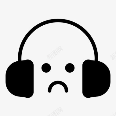 表情悲伤的人类耳机表情符号音乐图标图标