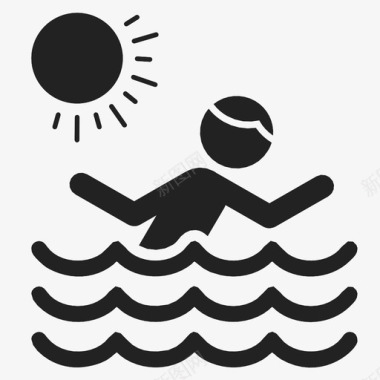 在沙滩上游泳快乐假日图标图标