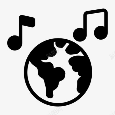 世界音乐笔记地球仪音乐笔记图标图标