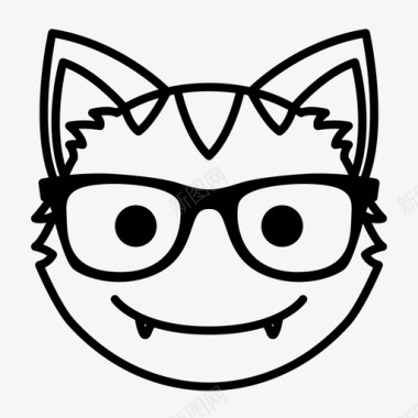 书呆子猫脸表情符号眼镜图标图标