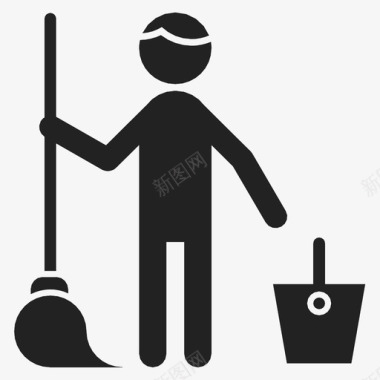 服务专业清洁工扫帚水桶图标图标