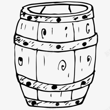 木桶手绘素描图标图标