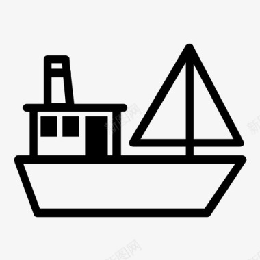 水墨风景画海船船帆船图标图标