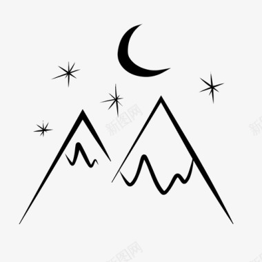 山上的夜星月亮冬天图标图标