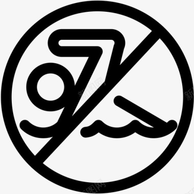 禁止游泳警告标志符号轮廓图标图标