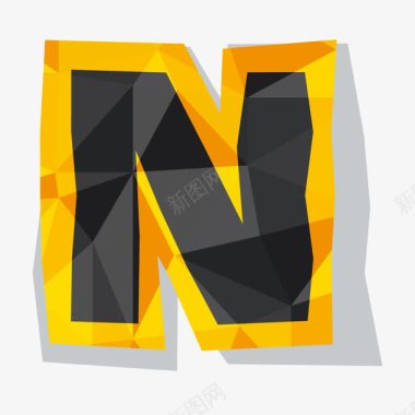 菱形创意褶皱晶格立体英文字母N图标图标
