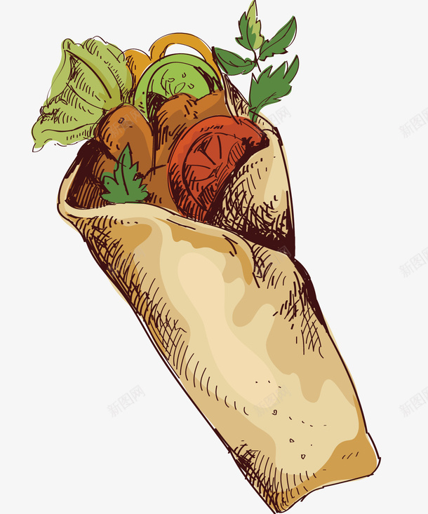 蔬菜水果卷矢量图ai免抠素材_88icon https://88icon.com 红色的水果 绿色的食物 蔬菜 食品 食物 黄色的面饼 矢量图