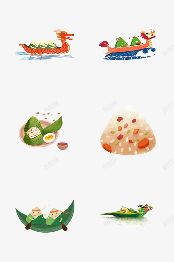 端午节的小元素psd免抠素材_88icon https://88icon.com 端午 粽子 绿色 节日 龙舟
