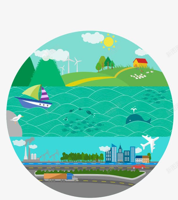 蓝色海洋卡通png免抠素材_88icon https://88icon.com 农村城市 卡通 卡通城市 卡通海洋 卡通素材 城市建筑 海洋