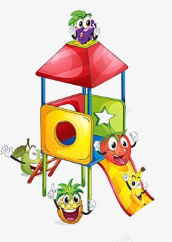 玩滑滑梯的水果素材